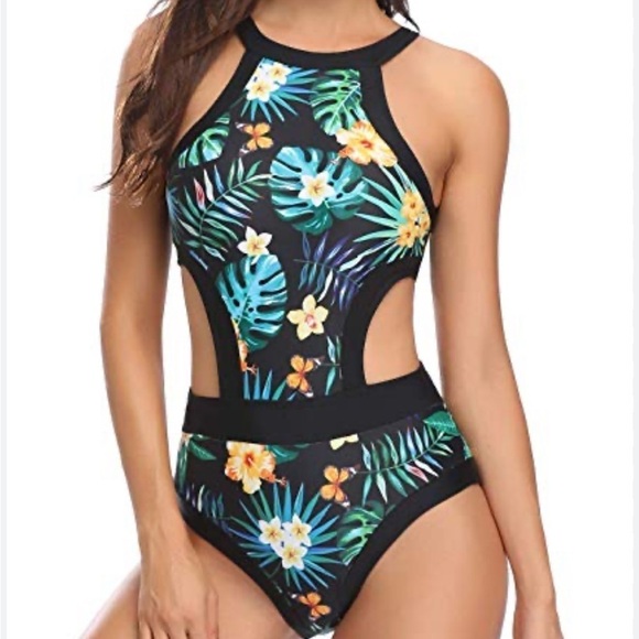 Other - Holipick High neck Floral Printed Cutout Bathing Suits Small New NWT